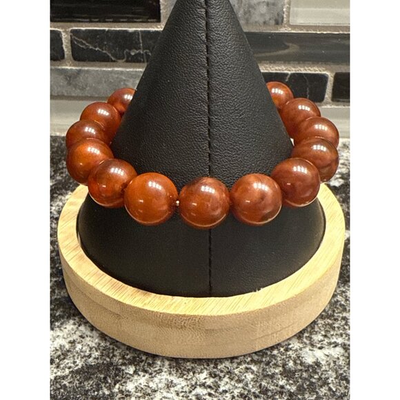 Red Jasper Colored Beaded Stretch Bracelet For Women/Men - Picture 3 of 3